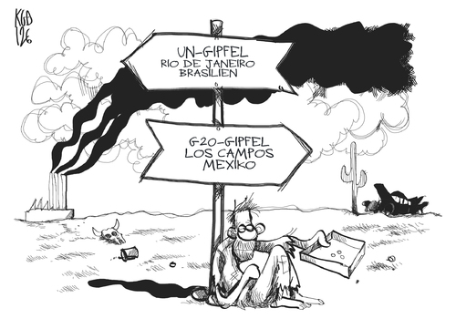 Cartoon: Gipfel (medium) by Kostas Koufogiorgos tagged 20,un,vereinte,nationen,rio,brasilien,mexiko,gipfel,armut,lateinamerika,wüste,umwelt,karikatur,kostas,koufogiorgos