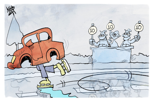 Cartoon: Glatte Straßen (medium) by Kostas Koufogiorgos tagged karikatur,koufogiorgos,auto,eisregen,glatt,kür,wertung,eiskunstlauf,karikatur,koufogiorgos,auto,eisregen,glatt,kür,wertung,eiskunstlauf