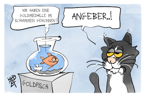 Cartoon: Goldfisch (medium) by Kostas Koufogiorgos tagged karikatur,koufogiorgos,goldfisch,katze,olympia,fisch,schwimmen,karikatur,koufogiorgos,goldfisch,katze,olympia,fisch,schwimmen