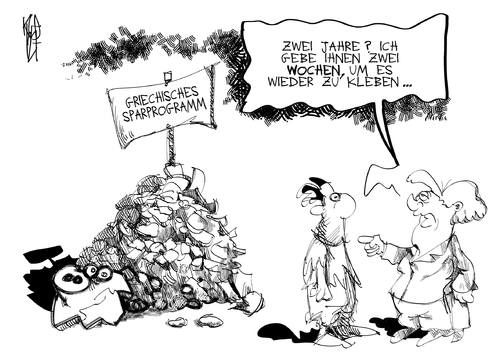 Cartoon: Griechenland (medium) by Kostas Koufogiorgos tagged griechenland,sparschwein,merkel,troika,euro,schulden,krise,karikatur,kostas,koufogiorgos,griechenland,sparschwein,troika,schulden,krise