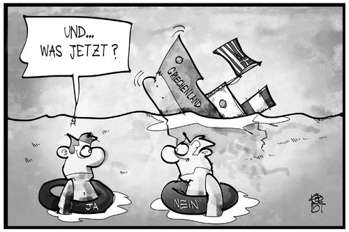 Cartoon: Griechenland (medium) by Kostas Koufogiorgos tagged karikatur,koufogiorgos,illustration,cartoon,griechenland,sinken,schiff,untergang,ja,nein,referendum,volksentscheid,ertrinken,schiffbrüchig,schuldenkrise,politik,wirtschaft,zukunft,karikatur,koufogiorgos,illustration,cartoon,griechenland,sinken,schiff,untergang,ja,nein,referendum,volksentscheid,ertrinken,schiffbrüchig,schuldenkrise,politik,wirtschaft,zukunft