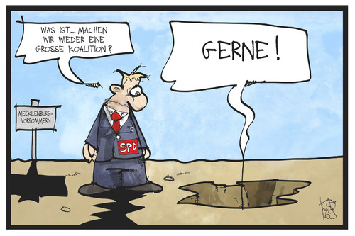 Cartoon: GroKo in M-V (medium) by Kostas Koufogiorgos tagged karikatur,koufogiorgos,illustration,cartoon,mecklenburg,vorpommern,groko,spd,cdu,koalition,wahlergebnis,tief,bündnis,partei,politik,demokratie,karikatur,koufogiorgos,illustration,cartoon,mecklenburg,vorpommern,groko,spd,cdu,koalition,wahlergebnis,tief,bündnis,partei,politik,demokratie