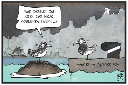 Cartoon: Hamburg-Moorburg (medium) by Kostas Koufogiorgos tagged karikatur,koufogiorgos,illustration,cartoon,hamburg,moorburg,kohle,kohlekraft,energie,vogel,hafen,umwelt,verschmutzung,russ,wirtschaft,karikatur,koufogiorgos,illustration,cartoon,hamburg,moorburg,kohle,kohlekraft,energie,vogel,hafen,umwelt,verschmutzung,russ,wirtschaft