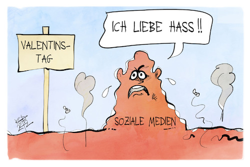 Cartoon: Hass im Netz (medium) by Kostas Koufogiorgos tagged karikatur,koufogiorgos,hass,netz,social,media,valentinstag,karikatur,koufogiorgos,hass,netz,social,media,valentinstag