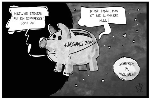 Cartoon: Haushalt 2016 (medium) by Kostas Koufogiorgos tagged karikatur,koufogiorgos,illustration,cartoon,schwein,sparschwein,weltall,haushalt,loch,null,schwarz,wirtschaft,politik,muppets,karikatur,koufogiorgos,illustration,cartoon,schwein,sparschwein,weltall,haushalt,loch,null,schwarz,wirtschaft,politik,muppets