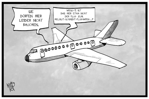 Cartoon: Helmut-Schmidt-Flughafen (medium) by Kostas Koufogiorgos tagged karikatur,koufogiorgos,illustration,cartoon,flugzeug,flughafen,rauchen,raucher,helmut,schmidt,hamburg,karikatur,koufogiorgos,illustration,cartoon,flugzeug,flughafen,rauchen,raucher,helmut,schmidt,hamburg