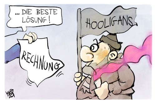 Cartoon: Hooligans (medium) by Kostas Koufogiorgos tagged karikatur,koufogiorgos,sicherheit,fußball,hooligans,ultras,rechnung,lösung,karikatur,koufogiorgos,sicherheit,fußball,hooligans,ultras,rechnung,lösung