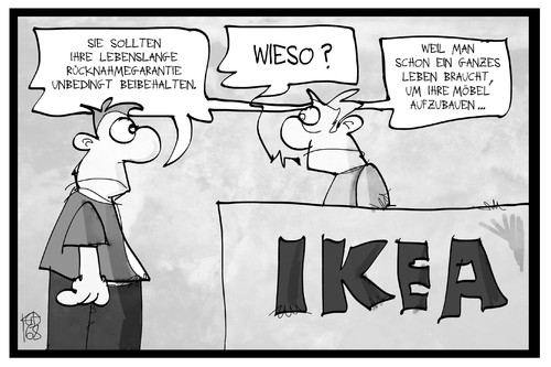 Cartoon: IKEA (medium) by Kostas Koufogiorgos tagged karikatur,koufogiorgos,illustration,cartoon,ikea,rücknahme,aufbau,möbelhaus,garantie,lebenslang,kunde,verkäufer,wirtschaft,kundenfreundlichkeit,service,verbraucher,karikatur,koufogiorgos,illustration,cartoon,ikea,rücknahme,aufbau,möbelhaus,garantie,lebenslang,kunde,verkäufer,wirtschaft,kundenfreundlichkeit,service,verbraucher