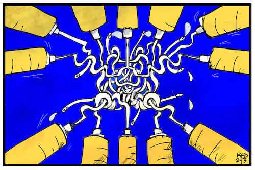 Cartoon: Impfchaos (medium) by Kostas Koufogiorgos tagged karikatur,koufogiorgos,illustration,cartoon,astra,zeneca,impfstoff,virus,pandemie,spritze,chaos,impfchaos,eu,europa,karikatur,koufogiorgos,illustration,cartoon,astra,zeneca,impfstoff,virus,pandemie,spritze,chaos,impfchaos,eu,europa