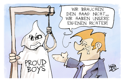 Cartoon: Internationaler Gerichtshof (medium) by Kostas Koufogiorgos tagged karikatur,koufogiorgos,gerichtshof,den,haag,richter,proud,boys,usa,trump,karikatur,koufogiorgos,gerichtshof,den,haag,richter,proud,boys,usa,trump