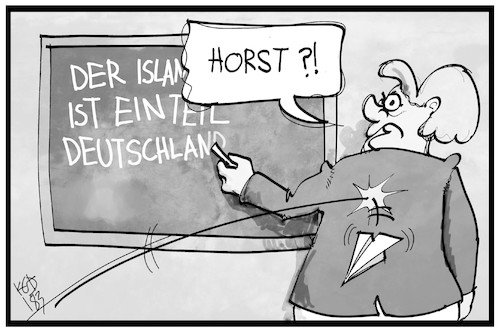 Cartoon: Islam in Deutschland (medium) by Kostas Koufogiorgos tagged karikatur,koufogiorgos,illustration,cartoon,regierungserklärung,merkel,lehrerin,tafel,seehofer,störung,religion,integration,muslime,bundeskanzlerin,karikatur,koufogiorgos,illustration,cartoon,regierungserklärung,merkel,lehrerin,tafel,seehofer,störung,religion,integration,muslime,bundeskanzlerin