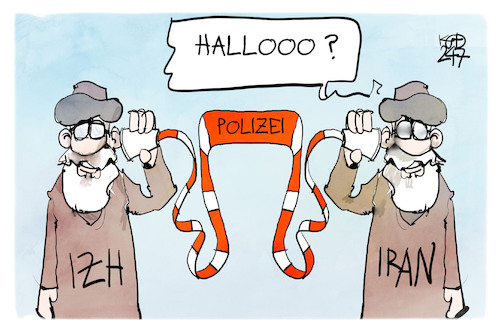 Cartoon: IZH (medium) by Kostas Koufogiorgos tagged karikatur,koufogiorgos,iran,izh,polizei,kommunikation,islamismus,extremismus,mullah,karikatur,koufogiorgos,iran,izh,polizei,kommunikation,islamismus,extremismus,mullah