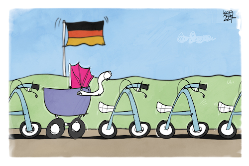 Cartoon: Jung und Alt (medium) by Kostas Koufogiorgos tagged karikatur,koufogiorgos,jung,alt,kinderwagen,rollator,jugend,deutschland,geburtenrate,demographie,statistik,karikatur,koufogiorgos,jung,alt,kinderwagen,rollator,jugend,deutschland,geburtenrate,demographie,statistik