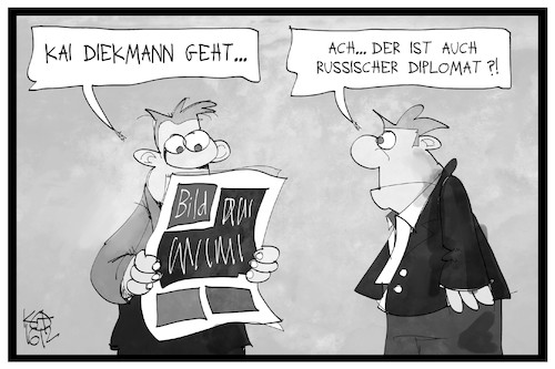 Cartoon: Kai Diekmann geht (medium) by Kostas Koufogiorgos tagged karikatur,koufogiorgos,illustration,cartoon,kai,diekmann,diplomat,bild,springer,zeitung,verlag,russland,leser,journalist,ausweisung,karikatur,koufogiorgos,illustration,cartoon,kai,diekmann,diplomat,bild,springer,zeitung,verlag,russland,leser,journalist,ausweisung