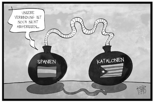 Cartoon: Katalonien-Konflikt (medium) by Kostas Koufogiorgos tagged karikatur,koufogiorgos,illustration,cartoon,katalonien,spanien,konflikt,bombe,streit,verbindung,zündschnur,showdown,europa,separatismus,unabhängigkeit,karikatur,koufogiorgos,illustration,cartoon,katalonien,spanien,konflikt,bombe,streit,verbindung,zündschnur,showdown,europa,separatismus,unabhängigkeit