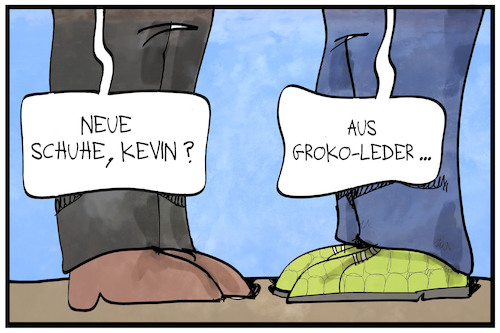 Cartoon: Kevins neue Schuhe (medium) by Kostas Koufogiorgos tagged karikatur,koufogiorgos,illustration,cartoon,groko,grokodil,leder,schuhe,spd,abstimmung,sozialdemokraten,jusos,karikatur,koufogiorgos,illustration,cartoon,groko,grokodil,leder,schuhe,spd,abstimmung,sozialdemokraten,jusos