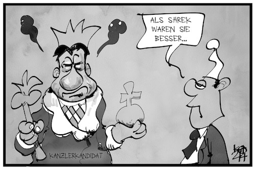 Cartoon: König Söder (medium) by Kostas Koufogiorgos tagged karikatur,koufogiorgos,illustration,cartoon,soeder,shrek,kostuem,verkleidung,michel,csu,niederlage,kfrage,karikatur,koufogiorgos,illustration,cartoon,soeder,shrek,kostuem,verkleidung,michel,csu,niederlage,kfrage