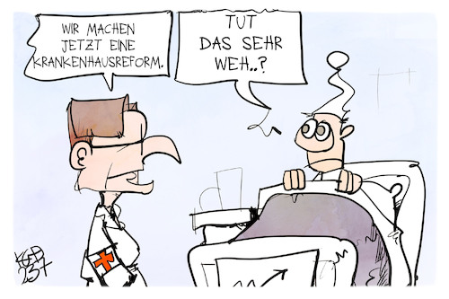 Cartoon: Krankenhausreform (medium) by Kostas Koufogiorgos tagged karikatur,koufogiorgos,lauterbach,krankenhausreform,patient,arzt,krankenhaus,karikatur,koufogiorgos,lauterbach,krankenhausreform,patient,arzt,krankenhaus