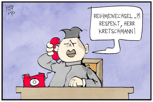 Cartoon: Kretschmann (medium) by Kostas Koufogiorgos tagged karikatur,koufogiorgos,illustration,cartoon,kretschmann,kim,jong,un,nordkorea,regime,regimewechsel,totalitär,grundrechte,karikatur,koufogiorgos,illustration,cartoon,kretschmann,kim,jong,un,nordkorea,regime,regimewechsel,totalitär,grundrechte