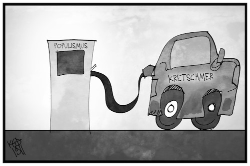 Cartoon: Kretschmer tankt (medium) by Kostas Koufogiorgos tagged karikatur,koufogiorgos,illustration,cartoon,kretschmer,klimapaket,populismus,tanken,ladesäule,eauto,umwelt,karikatur,koufogiorgos,illustration,cartoon,kretschmer,klimapaket,populismus,tanken,ladesäule,eauto,umwelt