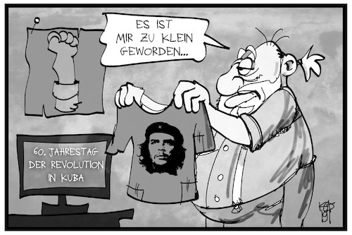 Cartoon: Kuba (medium) by Kostas Koufogiorgos tagged karikatur,koufogiorgos,illustration,cartoon,kuba,revolution,jubiläum,shirt,che,guevara,kommandant,karikatur,koufogiorgos,illustration,cartoon,kuba,revolution,jubiläum,shirt,che,guevara,kommandant