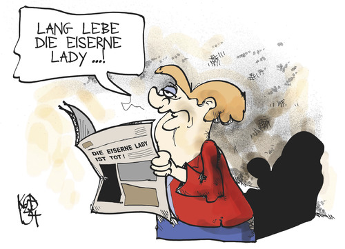 Cartoon: Lang lebe die Eiserne Lady! (medium) by Kostas Koufogiorgos tagged thatcher,eiserne,lady,merkel,europa,england,karikatur,kostas,koufogiorgos,thatcher,eiserne,lady,merkel,europa,england,karikatur,kostas,koufogiorgos