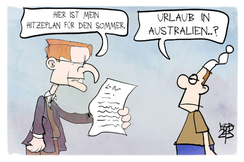 Cartoon: Lauterbachs Hitzeplan (medium) by Kostas Koufogiorgos tagged karikatur,koufogiorgos,hitzeplan,lauterbach,wetter,klima,australien,urlaub,karikatur,koufogiorgos,hitzeplan,lauterbach,wetter,klima,australien,urlaub