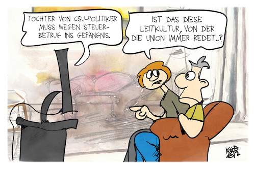 Cartoon: Leitkultur (medium) by Kostas Koufogiorgos tagged karikatur,koufogiorgos,steuerhinterziehung,leitkultur,maskenaffäre,union,integration,karikatur,koufogiorgos,steuerhinterziehung,leitkultur,maskenaffäre,union,integration