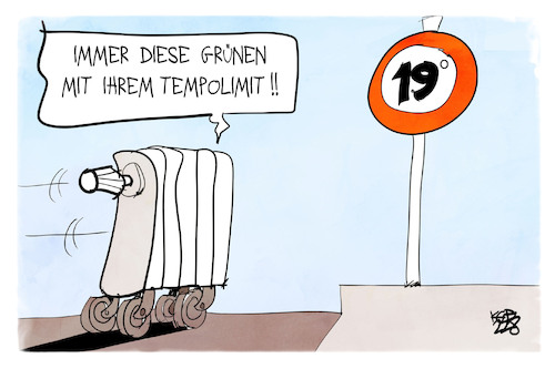 Cartoon: Limit für die Heizung (medium) by Kostas Koufogiorgos tagged karikatur,koufogiorgos,energie,heizung,tempolimit,grüne,karikatur,koufogiorgos,energie,heizung,tempolimit,grüne