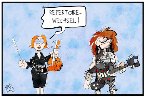 Cartoon: Lockdown-Repertoire (medium) by Kostas Koufogiorgos tagged karikatur,koufogiorgos,illustration,cartoon,corona,lockdown,light,hart,hardrock,heavy,metal,gitarre,geige,orchester,musik,massnahmen,pandemie,karikatur,koufogiorgos,illustration,cartoon,corona,lockdown,light,hart,hardrock,heavy,metal,gitarre,geige,orchester,musik,massnahmen,pandemie