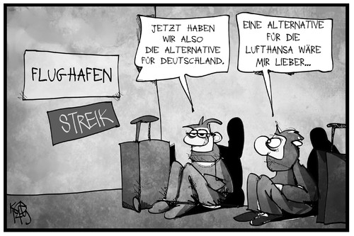 Cartoon: Lufthansa-Streik (medium) by Kostas Koufogiorgos tagged karikatur,koufogiorgos,illustration,cartoon,lufthansa,streik,alternative,piloten,deutschland,passagier,arbeitskampf,gewerkschaft,cockpit,politik,partei,karikatur,koufogiorgos,illustration,cartoon,lufthansa,streik,alternative,piloten,deutschland,passagier,arbeitskampf,gewerkschaft,cockpit,politik,partei