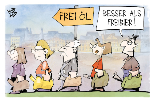 Cartoon: Luxusgut Öl (medium) by Kostas Koufogiorgos tagged karikatur,koufogiorgos,öl,ölpreis,freibier,schlange,karikatur,koufogiorgos,öl,ölpreis,freibier,schlange