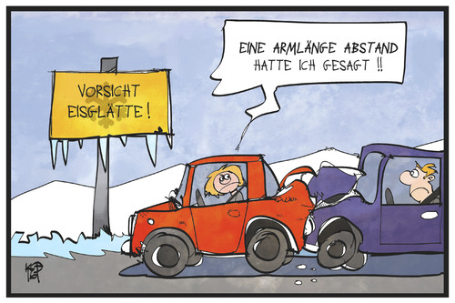 Cartoon: Mehr Abstand! (medium) by Kostas Koufogiorgos tagged karikatur,koufogiorgos,illustration,cartoon,armlänge,abstand,auto,auffahrunfall,crash,verkehr,eis,glätte,winter,karikatur,koufogiorgos,illustration,cartoon,armlänge,abstand,auto,auffahrunfall,crash,verkehr,eis,glätte,winter