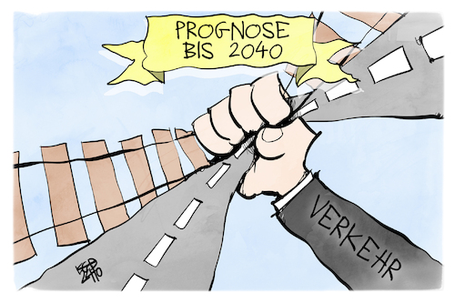 Cartoon: Mehr Verkehr (medium) by Kostas Koufogiorgos tagged karikatur,koufogiorgos,verkehr,straße,strasse,schiene,prognose,griff,eng,karikatur,koufogiorgos,verkehr,straße,strasse,schiene,prognose,griff,eng