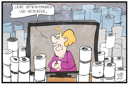 Cartoon: Merkels Ansprache (medium) by Kostas Koufogiorgos tagged karikatur,koufogiorgos,illustration,cartoon,merkel,ansprache,fernseher,toilettenpapier,klopapier,bundeskanzlerin,corona,covid,karikatur,koufogiorgos,illustration,cartoon,merkel,ansprache,fernseher,toilettenpapier,klopapier,bundeskanzlerin,corona,covid