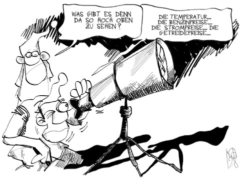 Cartoon: Mondpreise (medium) by Kostas Koufogiorgos tagged mondpreis,benzin,strom,teleskop,michel,vebraucher,karikatur,kostas,koufogiorgos