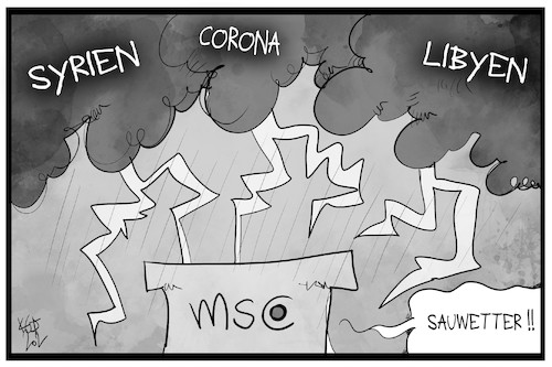 Cartoon: Münchner Sicherheitskonferenz 20 (medium) by Kostas Koufogiorgos tagged karikatur,koufogiorgos,illustration,cartoon,msc,syrien,libyen,corona,virus,konflikt,wetter,blitz,donner,unwetter,karikatur,koufogiorgos,illustration,cartoon,msc,syrien,libyen,corona,virus,konflikt,wetter,blitz,donner,unwetter