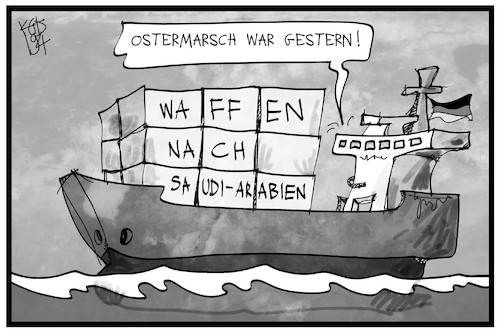 Cartoon: Nach dem Ostermarsch (medium) by Kostas Koufogiorgos tagged karikatur,koufogiorgos,illustration,cartoon,ostermarsch,waffen,rüstung,export,saudi,arabien,krieg,frieden,wirtschaft,karikatur,koufogiorgos,illustration,cartoon,ostermarsch,waffen,rüstung,export,saudi,arabien,krieg,frieden,wirtschaft