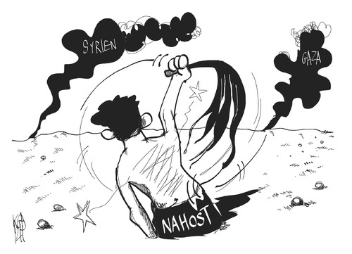Cartoon: Nahost-Konflikt (medium) by Kostas Koufogiorgos tagged nahost,syrien,gaza,konflikt,krieg,geisselung,unruhe,karikatur,kostas,koufogiorgos,nahost,syrien,gaza,konflikt,krieg,geisselung,unruhe,karikatur,kostas,koufogiorgos