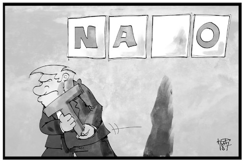 Cartoon: Nato-Gipfel (medium) by Kostas Koufogiorgos tagged karikatur,koufogiorgos,illustration,cartoon,nato,gipfel,trump,usa,präsident,verteidigung,bündnis,karikatur,koufogiorgos,illustration,cartoon,nato,gipfel,trump,usa,präsident,verteidigung,bündnis