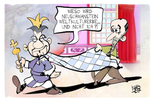 Cartoon: Neuschwanstein (medium) by Kostas Koufogiorgos tagged karikatur,koufogiorgos,neuschwanstein,söder,unesco,karikatur,koufogiorgos,neuschwanstein,söder,unesco