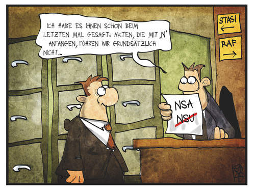 Cartoon: NSA-Untersuchungsausschuss (medium) by Kostas Koufogiorgos tagged karikatur,koufogiorgos,illustration,cartoon,nsa,nsu,akten,archiv,untersuchungsausschuss,archivar,stasi,raf,politik,spionage,usa,karikatur,koufogiorgos,illustration,cartoon,nsa,nsu,akten,archiv,untersuchungsausschuss,archivar,stasi,raf,politik,spionage,usa