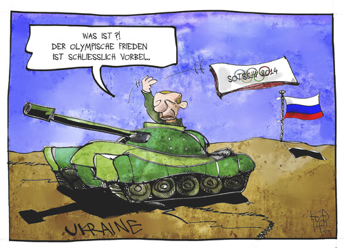 Cartoon: Olympischer Frieden (medium) by Kostas Koufogiorgos tagged karikatur,illustration,cartoon,koufogiorgos,panzer,putin,krieg,konflikt,olympischer,frieden,armee,olympia,sochi,sotschi,ukraine,karikatur,illustration,cartoon,koufogiorgos,panzer,putin,krieg,konflikt,olympischer,frieden,armee,olympia,sochi,sotschi,ukraine