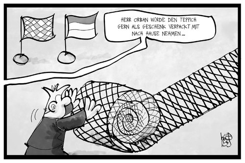 Cartoon: Orban bei der CSU (medium) by Kostas Koufogiorgos tagged karikatur,koufogiorgos,illustration,cartoon,csu,orban,ungarn,teppich,zaun,partei,empfang,geschenk,flüchtlingskrise,politik,karikatur,koufogiorgos,illustration,cartoon,csu,orban,ungarn,teppich,zaun,partei,empfang,geschenk,flüchtlingskrise,politik