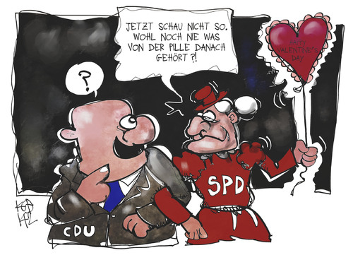 Cartoon: Pille danach (medium) by Kostas Koufogiorgos tagged karikatur,koufogiorgos,cartoon,illustration,pille,schwangerschaft,kind,valentinstag,tante,spd,cdu,familie,karikatur,koufogiorgos,cartoon,illustration,pille,schwangerschaft,kind,valentinstag,tante,spd,cdu,familie