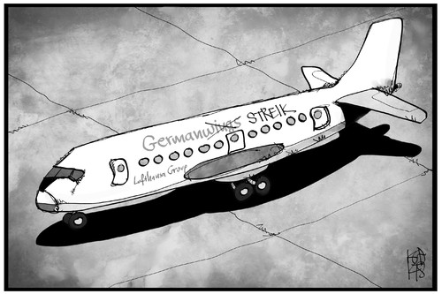 Cartoon: Pilotenstreik (medium) by Kostas Koufogiorgos tagged karikatur,koufogiorgos,illustration,cartoon,streik,piloten,germanwings,lufthansa,flugzeug,tragfläche,wirtschaft,verkehr,gewerkschaft,arbeitskampf,karikatur,koufogiorgos,illustration,cartoon,streik,piloten,germanwings,lufthansa,flugzeug,tragfläche,wirtschaft,verkehr,gewerkschaft,arbeitskampf