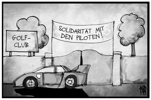 Cartoon: Pilotenstreik (medium) by Kostas Koufogiorgos tagged karikatur,koufogiorgos,illustration,cartoon,lufthansa,piloten,streik,arbeitskampf,golf,unterstützung,demonstration,solidarität,reichtum,wirtschaft,politik,karikatur,koufogiorgos,illustration,cartoon,lufthansa,piloten,streik,arbeitskampf,golf,unterstützung,demonstration,solidarität,reichtum,wirtschaft,politik