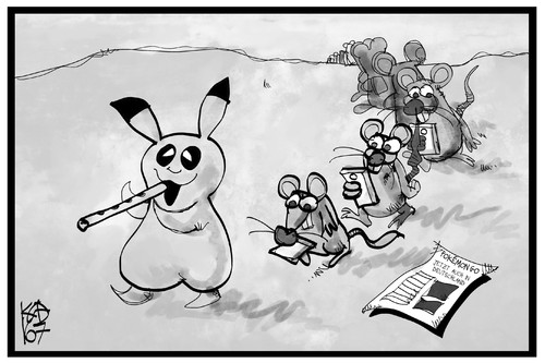 Cartoon: Pokemon Go (medium) by Kostas Koufogiorgos tagged karikatur,koufogiorgos,illustration,cartoon,pokemon,go,computer,spiel,handy,smartphone,nintendo,app,rattenfänger,user,spielen,virtuelle,realität,karikatur,koufogiorgos,illustration,cartoon,pokemon,go,computer,spiel,handy,smartphone,nintendo,app,rattenfänger,user,spielen,virtuelle,realität