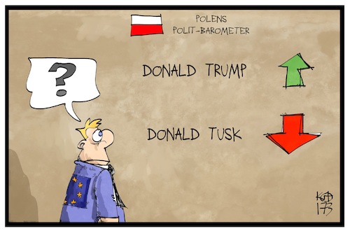 Cartoon: Polen (medium) by Kostas Koufogiorgos tagged karikatur,koufogiorgos,illustration,cartoon,polen,barometer,donald,trump,tusk,stimmung,ausschlag,europa,eu,karikatur,koufogiorgos,illustration,cartoon,polen,barometer,donald,trump,tusk,stimmung,ausschlag,europa,eu