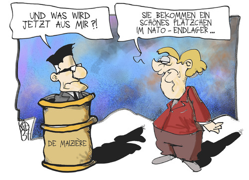 Cartoon: Politisches Endlager (medium) by Kostas Koufogiorgos tagged koufogiorgos,karikatur,generalsekretär,verteidigungsminister,müll,endlager,merkel,maiziere,nato,nato,maiziere,merkel,endlager,müll,verteidigungsminister,generalsekretär,karikatur,koufogiorgos